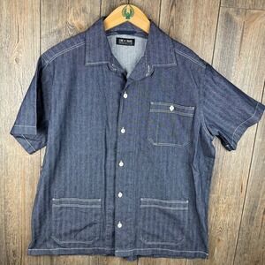 Line of Trade Machinist Shirt Mens XL Blue Herringbone Cotton Short Sleeve